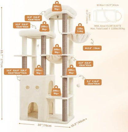 Heybly Cat Tree, 69.7 in Secure Anti-Tip Cat Tower - Image 6
