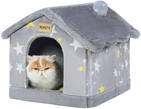 Cute Cat Beds for Indoor Cats, Foldable Cat House by JIUPETY