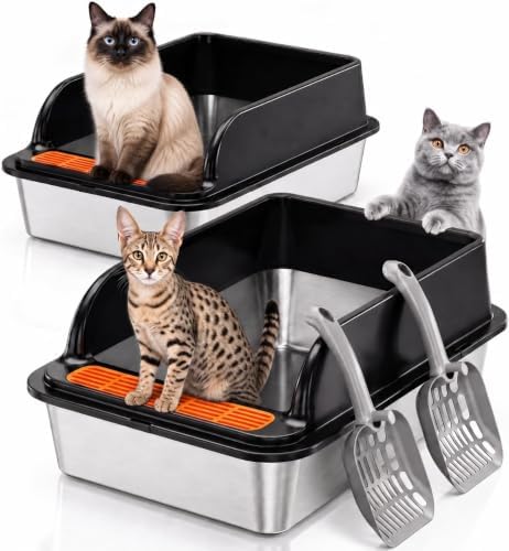 Jotesnew 2 Pack Stainless Steel Cat Litter Boxes by 2PackXLStainlessSteelCat