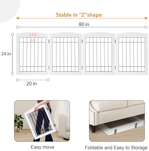 LZRS 4-Panel Extra-Wide Wooden Freestanding Dog Gate: Foldable Solid Wood and - Image 5