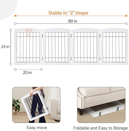 LZRS 4-Panel Extra-Wide Wooden Freestanding Dog Gate: Foldable Solid Wood and - Image 5