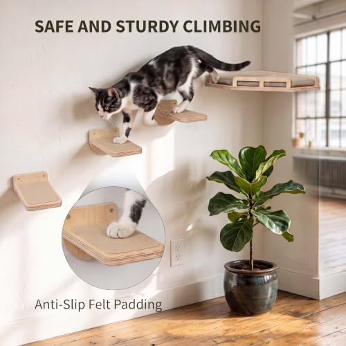 Wall Mounted Cat Shelves Bed Set Wooden Climbing Perch - Image 2