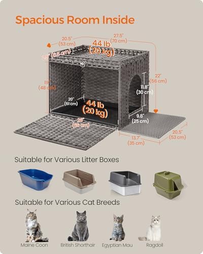 Feandrea Cat Litter Box Enclosure, Handwoven Rattan End Table, Extra Mat - Image 6