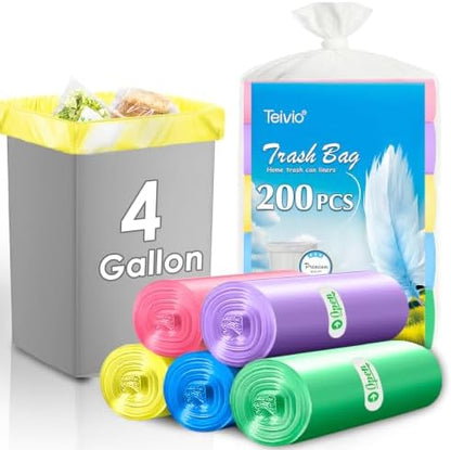 Teivio Small Colorful Clear Trash Bags 4 Gallon 200 Count Garbage Bags by Teivio