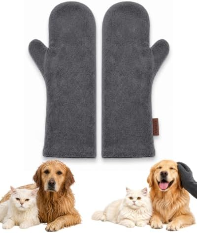 Dog Washing Gloves, Dry Grooming Towel Pets Microfiber Mitts by OwleysCarAccessories