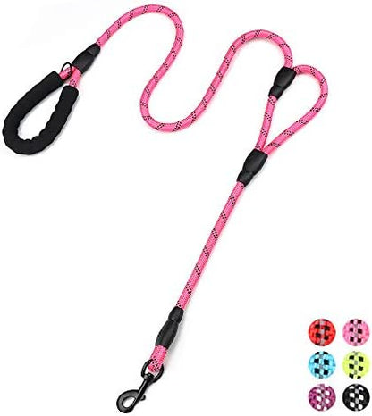 Rope Dog Leash 6ft Long, Traffic Padded Two Handle, Heavy Duty, Reflective by PLUTUSPET