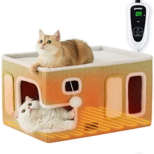 ZOMISIA Heated Cat House Bed for Indoor Cats, Cat Hideway Cube for Sleeping by Zomisia