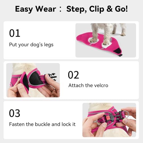 Joytale Step-in Dog Harness, Soft Breathable Mesh, Hot Pink XXS - Image 3