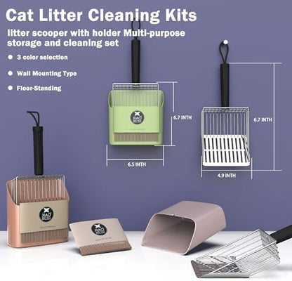 Cat Litter Scooper with Holder, Metal Litter Scoop Includes Portable Small - Image 6
