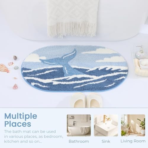 Cute Ocean Bath Rug Super Absorbent Non Slip Modern Bathroom Mat Machine - Image 7