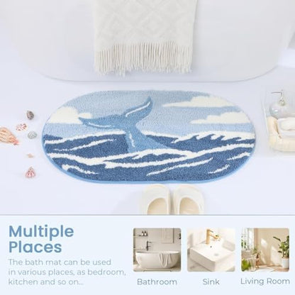 Cute Ocean Bath Rug Super Absorbent Non Slip Modern Bathroom Mat Machine - Image 7