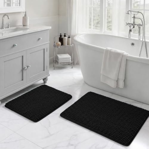 Ophanie Black Bathroom Rugs Sets 2 Piece, Soft Chenille Bath Mat, Non Slip by Ophanie