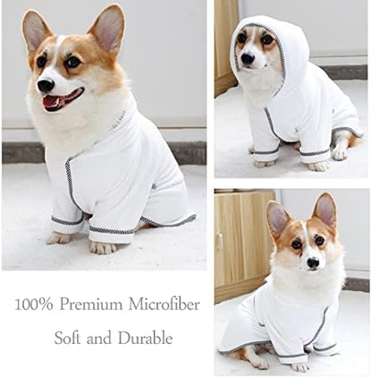 Dog Bathrobe, Microfiber Fast Drying Absorbent Hooded Bath Towel White - Image 4