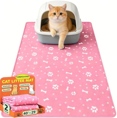 Cat Litter Mat, 2 Pack Large 40" X 29" Litter Trapping Mat by THINMUHAND