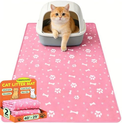 Cat Litter Mat, 2 Pack Large 40" X 29" Litter Trapping Mat by THINMUHAND
