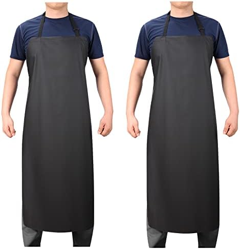 2 Pack Waterproof Rubber Dishwasher Adjustable Apron Butcher Work Apron by VWELL