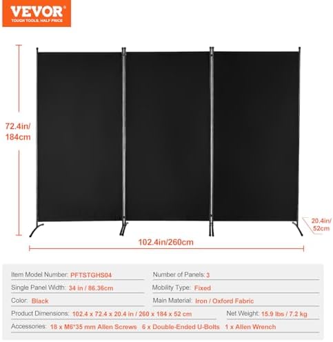 VEVOR Room Divider, 3 Panel Room Divider, Folding Privacy Screen and Portable - Image 7