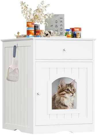 Litter Box Enclosure, Hidden Cat Litter Box Cabinet by Qiaoxuan