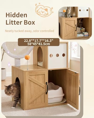 Heybly Cat Tree with Litter Box Enclosure, Modern 64" Hidden Tower HCT105BT - Image 2