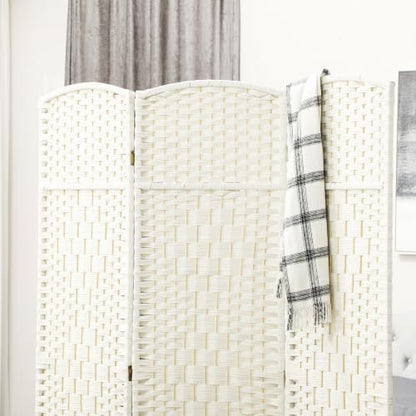 HOMCOM 3 Panel Room Divider 6 Ft Privacy Screen Hand-Woven White - Image 6