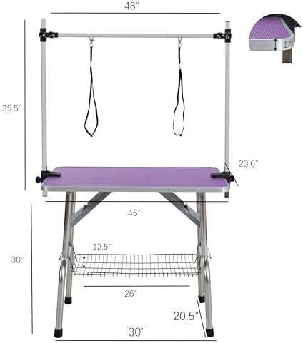 42" Pet Dog Grooming Table, Foldable Stainless Steel Frame Pet Drying Grooming - Image 2