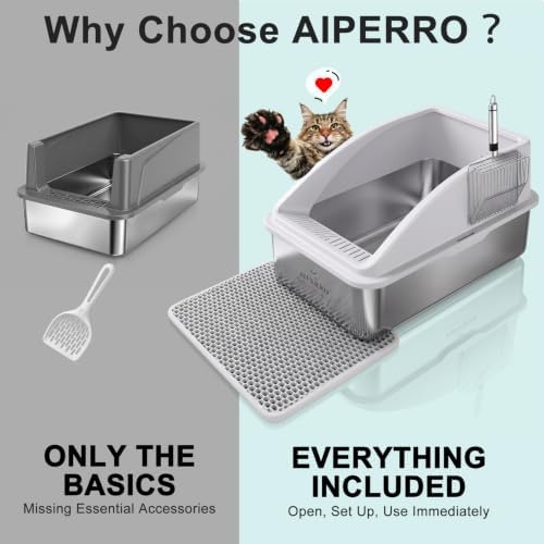 AIPERRO Stainless Steel Litter Box | XL Enclosed Cat Litter Boxes - Image 3