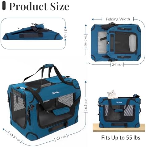 Extra Large Cat Carrier for 2 Cats, Collapsible Soft Sided Pet XL Crate for - Image 5