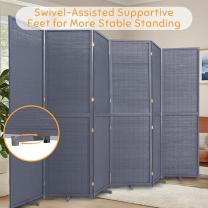 Bamboo Mesh Woven Room Divider 5.6FT, 6 Panel Folding Privacy Screen - Image 5