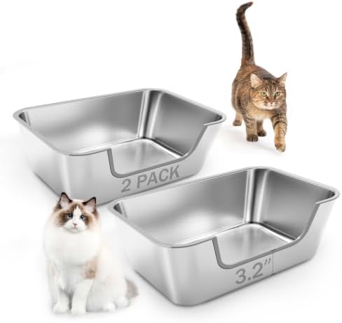 2 Pack Stainless Steel Cat Litter Box by FZZOR