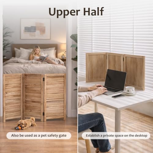 3 Panel Room Divider, Folding Wood Privacy Screen, Natural 2 Pack - Image 2