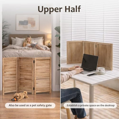 3 Panel Room Divider, Folding Wood Privacy Screen, Natural 2 Pack - Image 2