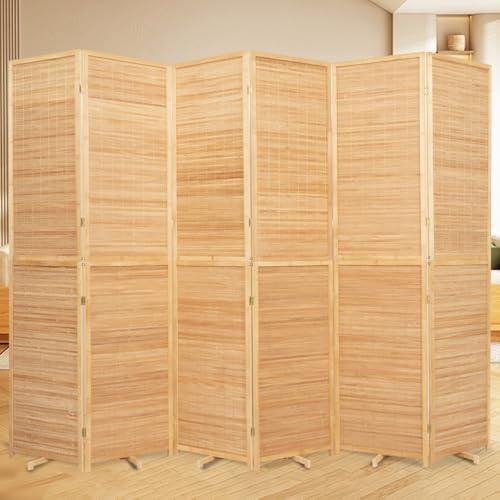 Bamboo Mesh Woven Room Divider 5.6FT, 6 Panel Folding Privacy Screen by JVVMNJLK
