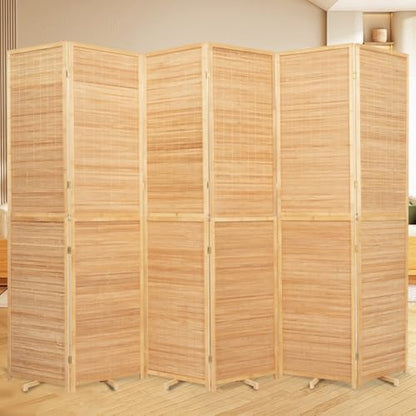 Bamboo Mesh Woven Room Divider 5.6FT, 6 Panel Folding Privacy Screen by JVVMNJLK