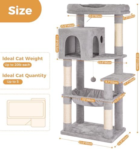 53”Cat Tree with Hammock & Extra Large Bed 23x12” - Image 2
