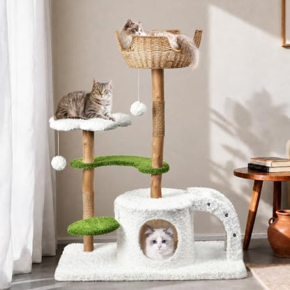 Easyego Modern Cat Tree, 45.6" Aesthetic Wood Cat Tree Tower - Image 2