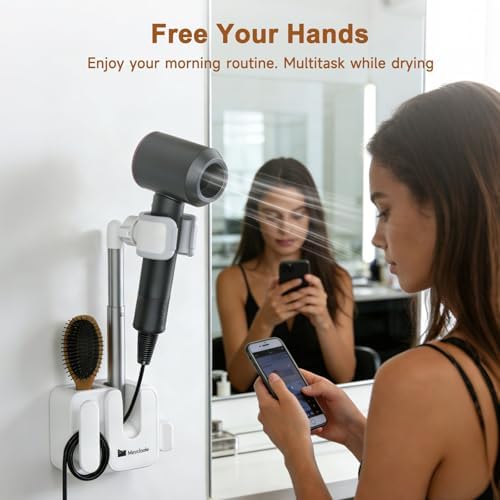 Mistriddle Hands Free Hair Dryer Holder, Anti-Shake Retractable Wall Mount - Image 5