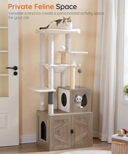 HOOBRO Cat Tree with Litter Box Enclosure, Tall Cat Tower - Image 4