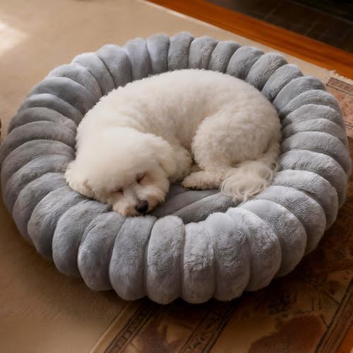 Donut Small Dog Bed Round Calming Kitten & Puppy Bed, 20in Grey by VhenWhen