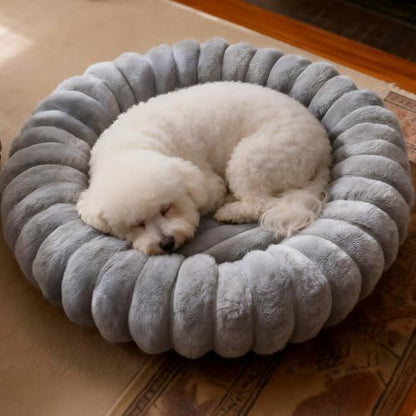 Donut Small Dog Bed Round Calming Kitten & Puppy Bed, 20in Grey by VhenWhen