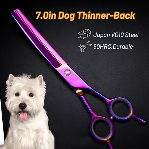 7in 25° Curved 60 Teeth Thinning Dog Grooming Scissors - Image 3