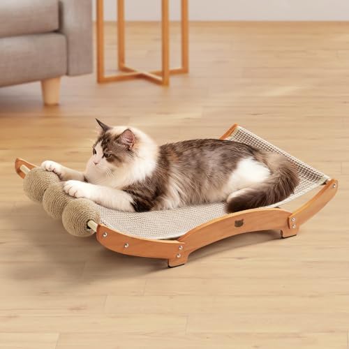 3 in 1 Sisal Cat Scratcher Bed, Solid Pine Cat Scratcher by Casremee