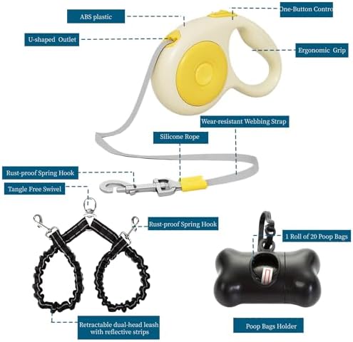 Dual Retractable Dog Leash for 2 Large Dogs, One-Button Break and Lock - Image 2