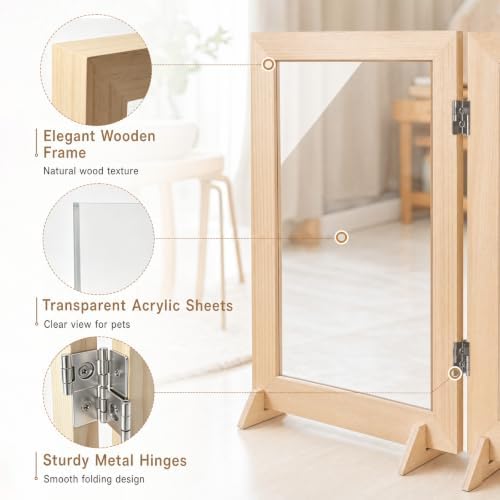 Wood Clear Dog Gate, Free Standing Pet Gates - Image 3