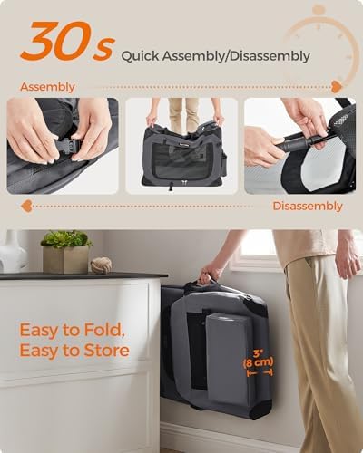 Feandrea Collapsible Soft Dog Crate, Portable Travel Carrier, 28 Inches - Image 3