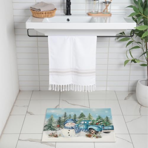 Giwawa Winter Snowman Blue Bath Rug Xmas Truck Microfiber Entryway Doormat - Image 2