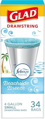 Glad Odorshield Small Drawstring Trash Bags, 4 Gal, Febreze Beachside Breeze by GladTrashFoodStorage