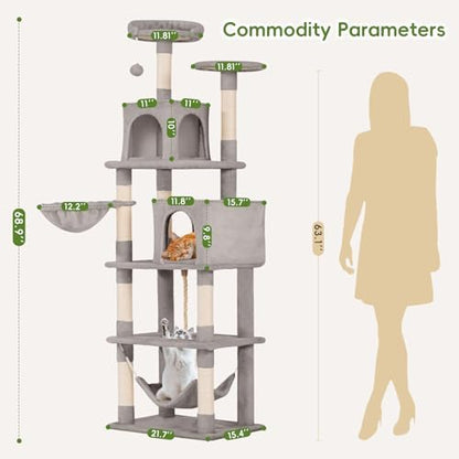 68in Cat Tower with Sisal Scratching Posts & Plush Hammock - Image 2