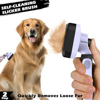 Professional 3PCS Self Cleaning Slicker Brush & Pet Grooming Rake & Flea Comb - Image 4