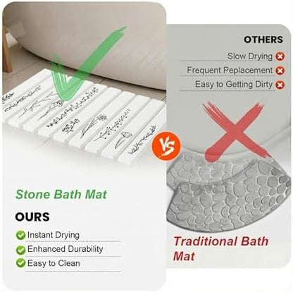 Extra Large Black Floral Diatomaceous Earth Quick Dry Stone Bath Mat 32x20 - Image 5