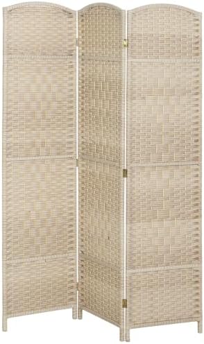 HOMCOM 3 Panel Room Divider 6 Ft Privacy Screen Hand-Woven Washed Oak by HOMCOM